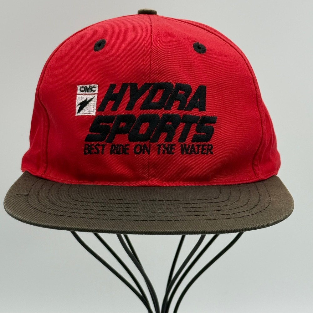 Vintage Hydra Sports OMC Boat Racing Snapback Hat Red Olive Green Cotton Cap